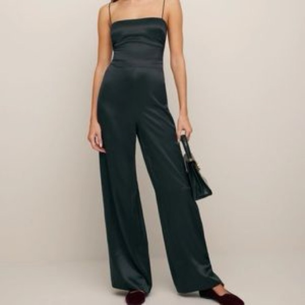 Euc Reformation Sage Silk Jumpsuit In Black
